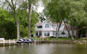 lake house with a boat dock